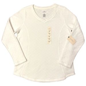 St. John’s Bay ‘Active’ Polar Bear Texture White Vneck Fleece Top